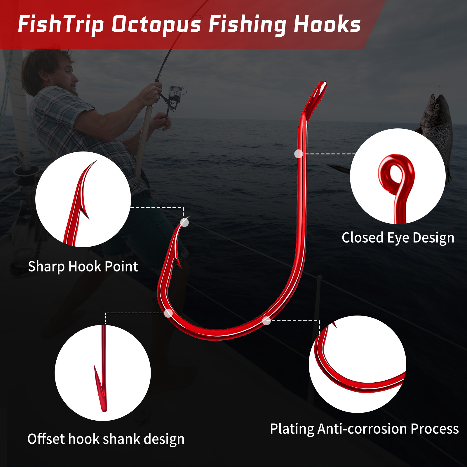 9KM 100Pcs Octopus Hook Red Ex - Fishing Hook Circle ulasan dan harga
