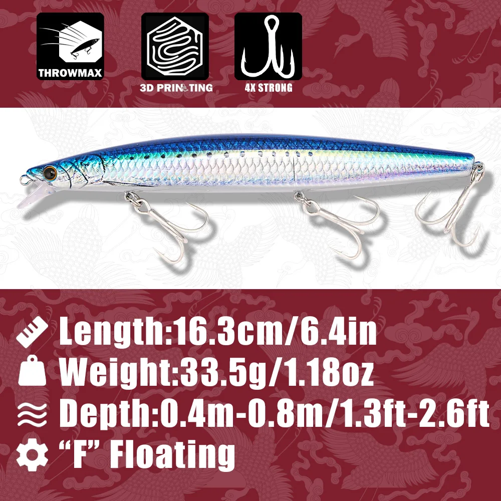 B&U 163mm/33.5g Floating Long  - Fishing Hook Treble ulasan dan harga