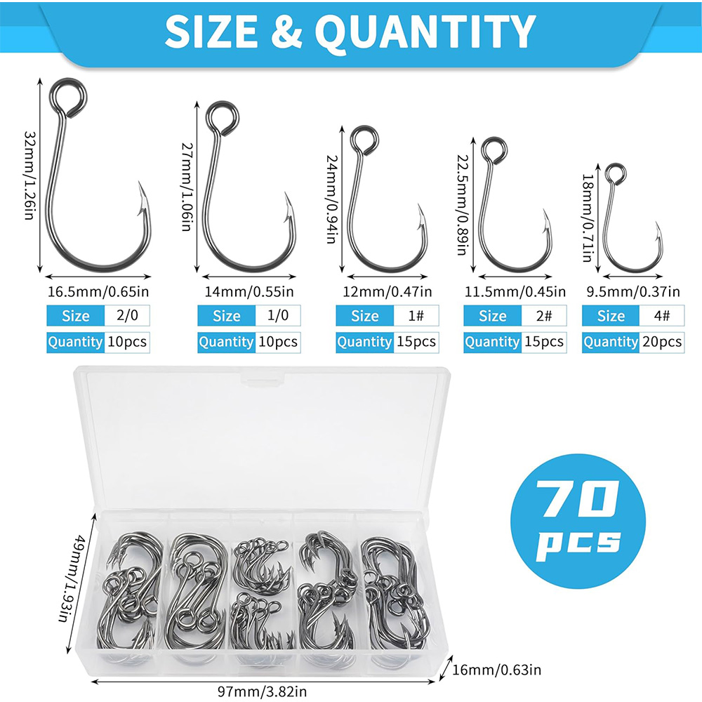 70Pcs Fishing Inline Single Ho - Fishing Hook Offset ulasan dan harga