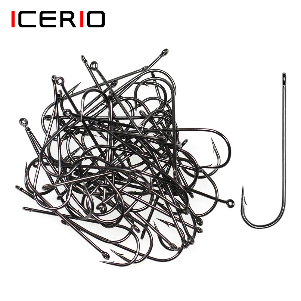 ICERIO 100PCS 16# - 3/0 Long S - Fishing Hook Barbless ulasan dan harga